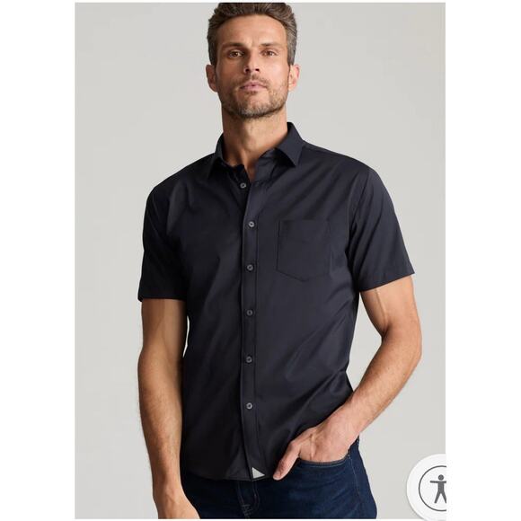 Untuckit Black Men’s Short Sleeve Gironde Button Front Shirt Sz L - Picture 1 of 6